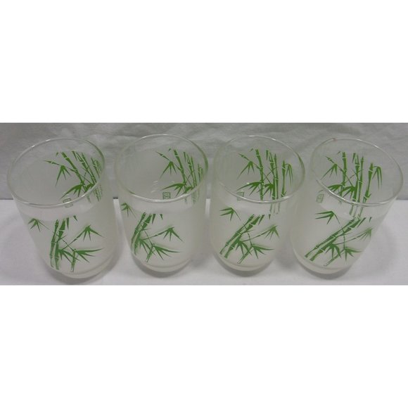 4 Vtg Frosted Bamboo Juice/Milk Tumbler Tapered Bottom Glasses 4" - Picture 4 of 9
